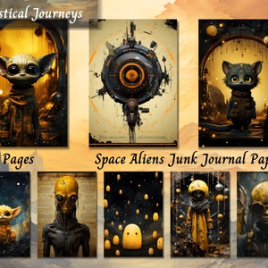 Space Aliens Junk Journal Paper, Digital Mixed Media, Printable Ephemera, Shabby Chic, Scrapbooking Collage, Journaling Kit, Fussy ATC Cards