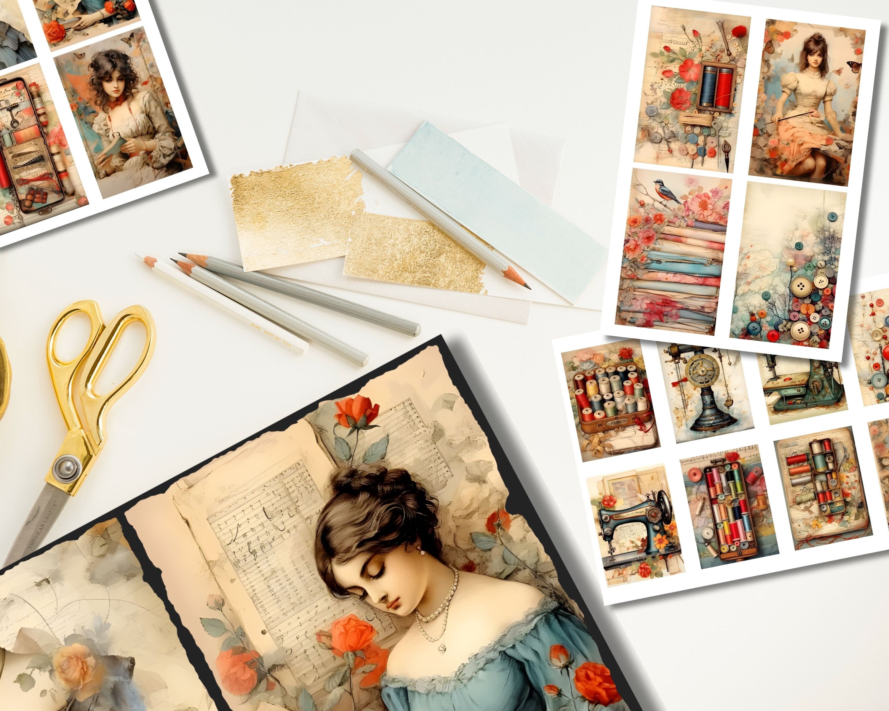 Vintage Sewing Junk Journal Bundle, Shabby Chic Sewing Ephemera Kit ...