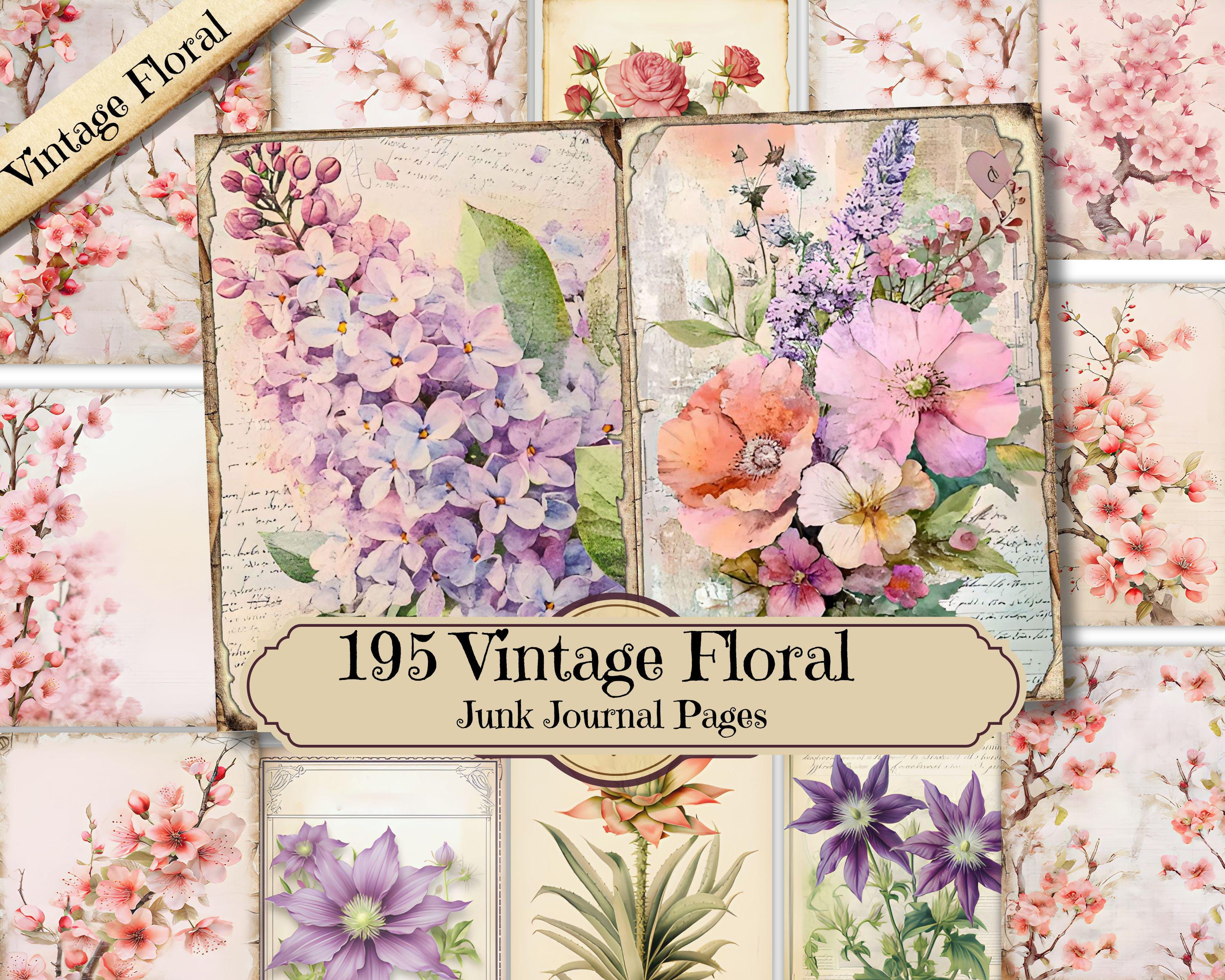 Vintage Floral Junk Journal Pages Bundle, Botanical Printable Ephemera ...