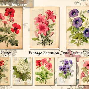 Botanical Junk Journal Pages, Vintage Floral Digital Paper, Spring Ephemera, Antique Nature Garden Plant, Printable Flower Journal Scrapbook
