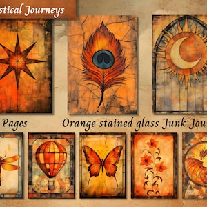 Orange Glasmalerei Junk Journal Papier, Vintage farbige Gläser druckbare Ephemera, Scrapbook Collage Sheet Seite, Hintergrund Mixed Media
