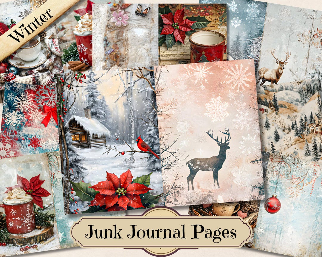 Winter Junk Journal Kit Paper, Christmas Snow Printable Ephemera ...