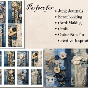 Vintage Denim Textile Junk Journal Kit, Shabby Chic Fabric Ephemera ...