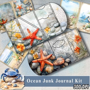 Ocean Junk Journal Kit, Underwater Sea Printable Ephemera,Nautical Sea Animals Scrapbooking Collage Sheet, Vintage Beach Shells Mixed Media