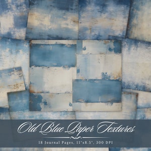 Vieux papier bleu textures indésirable journal, aquarelle shabby chic imprimable éphémère, collage album bleu pastel vintage, feuilles numériques ATC