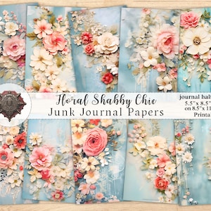 Shabby Chic Floral Pages, Romantic Floral Printable, Roses Digital Junk Journal Pages, Vintage Flower Scrapbooking Collage Kit Ephemera JPG