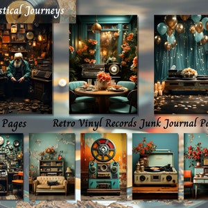 Retro Vinyl Records Junk Journal Paper, Vintage Printable Ephemera, Journaling Mixed Media, Scrapbooking Kit, ATC Cards, Digital Fussy Cut
