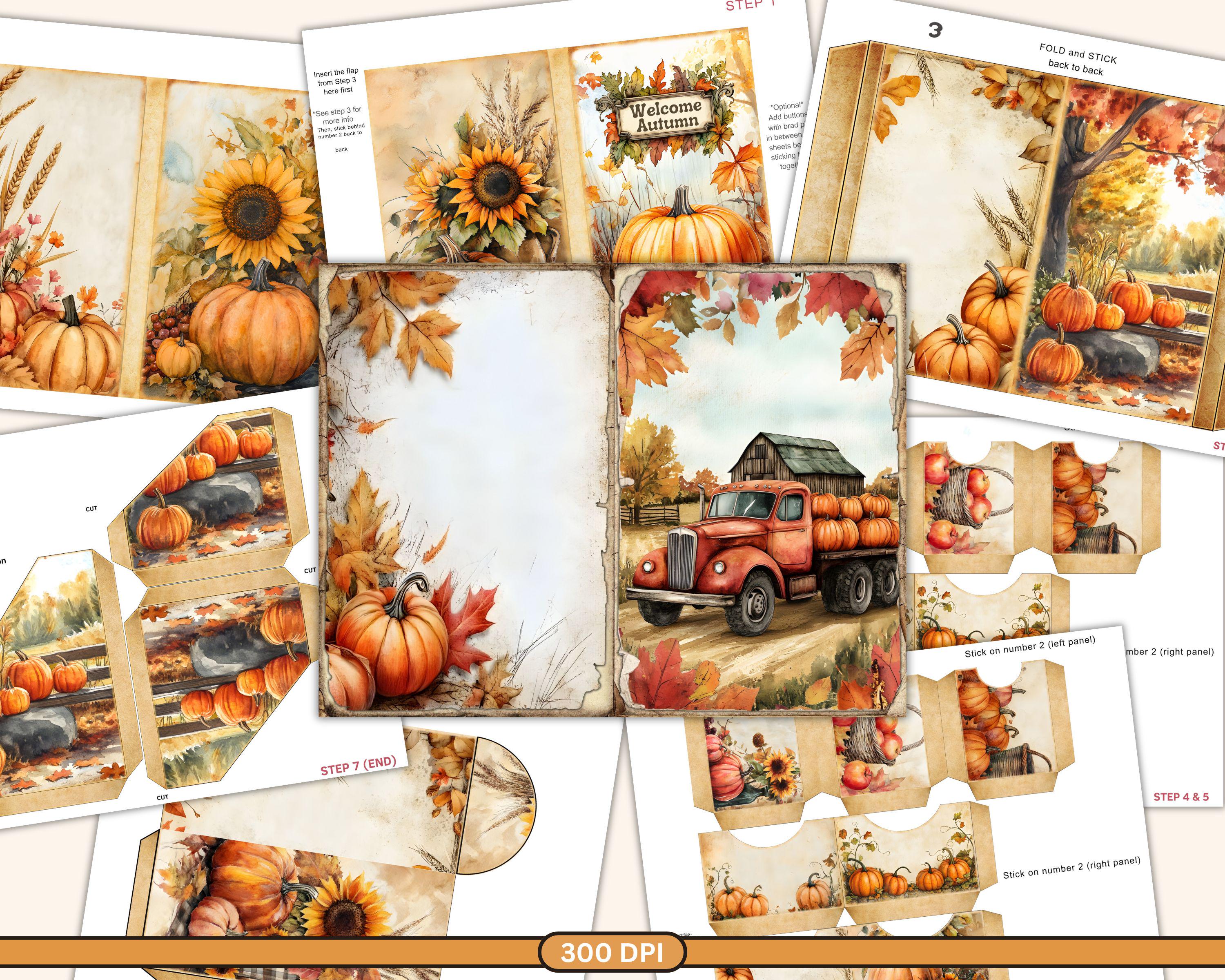 Cozy Autumn Junk Journal Kit, Halloween Fall Leaves Printable Ephemera ...