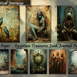 Ancient Egyptian Treasures Junk Journal Page, Vintage Printable Ephemera, Dark Paper Scrapbooking Collage Sheet, Digital Retro Mixed Media