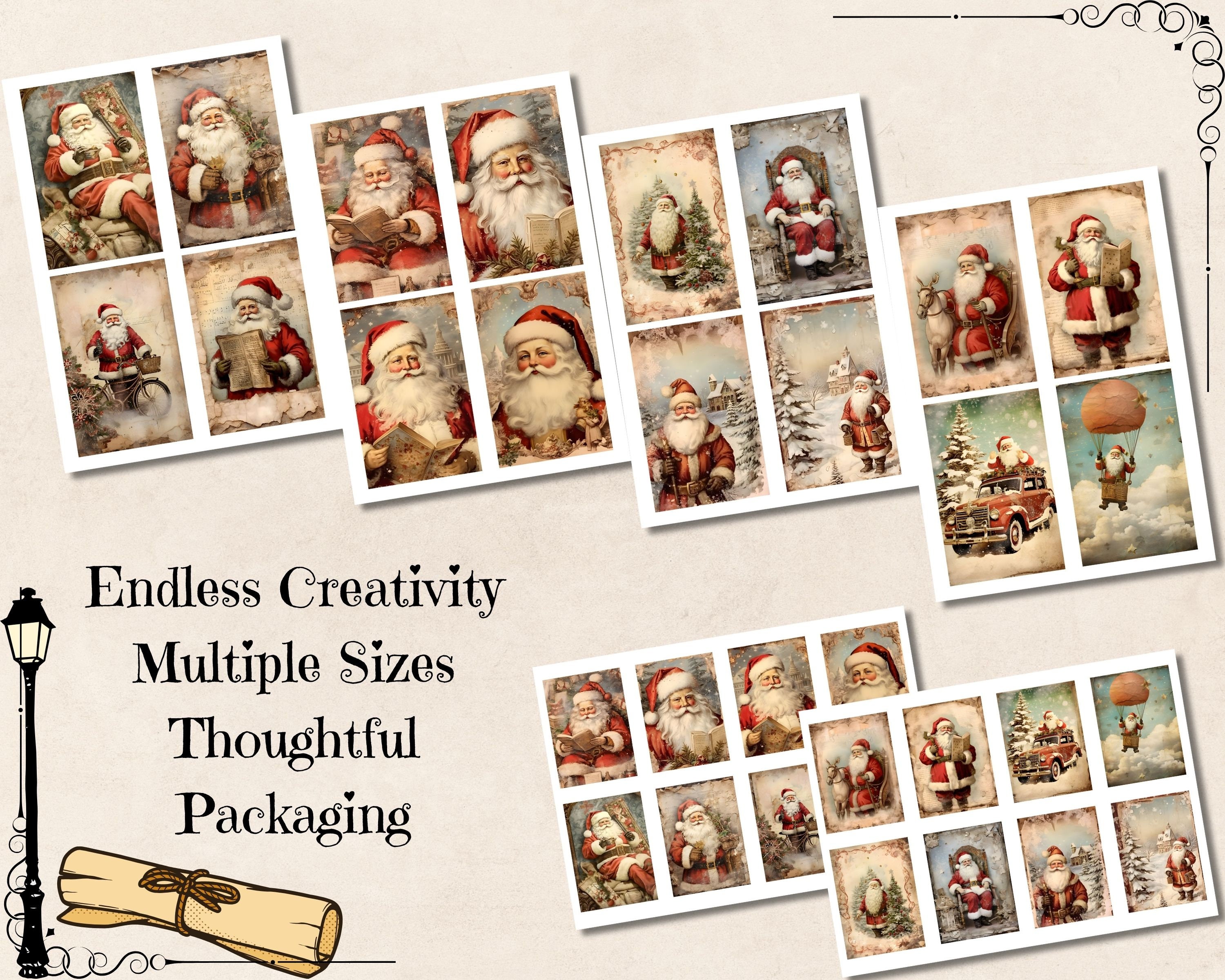 Santa Claus Junk Journal Page, Christmas Vintage Shabby Chic Paper ...