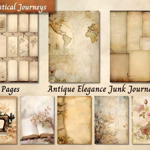 Antique Elegance Junk Journal Kit, Vintage Aged Page Printable Ephemera, Watercolor Rustic Old Scrapbook Collage Sheet, Background Paper ATC
