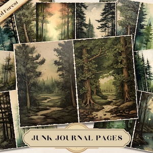 Enchanted Forest Watercolor Junk Journal Paper, Vintage Nature Woodland Printable Ephemera, Tree Scrapbooking Collage Sheet, Digital Fantasy
