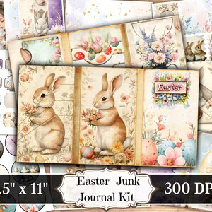 Easter Junk Journal Paper, Spring Easter Printable Ephemera, Vintage Floral Scrapbooking Collage Sheet, Background Mixed Media Pages ATC
