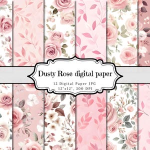 Carta digitale Dusty Rose, pagina di diario floreale Shabby Chic Junk, effimera stampabile con motivo floreale, foglio collage per scrapbooking vintage ATC
