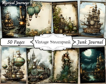 Vintage Steampunk Junk Journal Pages, Victorian Industrial Ephemera, A4 Scrapbook Paper