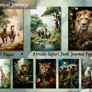 African Safari Junk Journal Paper, Printable Ephemera, Journaling Kit, Scrapbooking Collage, Fussy Cut, ATC Cards, Vintage Animal Journal