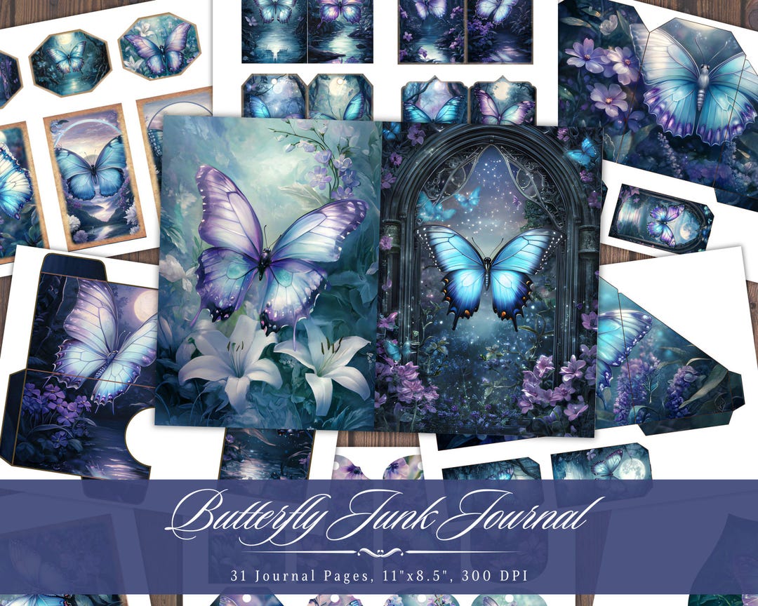 Butterfly Junk Journal Kit Page, Watercolor Fantasy Butterflies ...