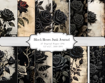 Black Roses Junk Journal Kit, Emo Dark Flower Printable Ephemera ...