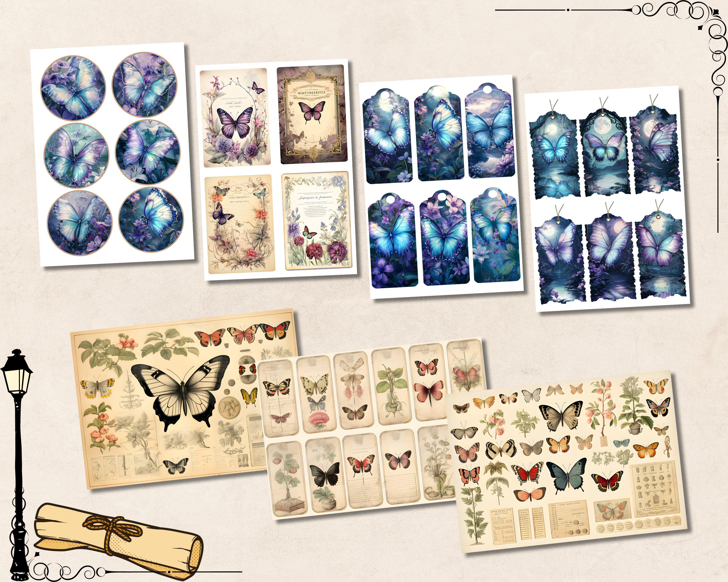 Butterfly Junk Journal Kit Page, Watercolor Fantasy Butterflies ...
