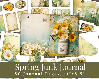 Spring Floral Junk Journal Paper, Vintage Flower Ephemera, Shabby Chic Scrapbook Collage Sheets, Printable Background Pages
