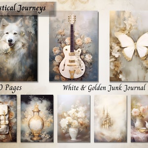 White and Golden Junk Journal Theme, Shabby Chic Journal Digital Paper, Big Bundle Decoupage Papers, Scrapbook, Ephemera, Vintage, Collage