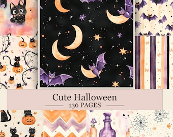 136 uroczych stron do dziennika halloweenowego do wydrukowania | Zestaw uroczych, upiornych pamiątek | Zestaw papieru do scrapbookingu w stylu vintage na Halloween