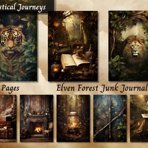 Elven Forest Junk Journal Paper, vintage rustieke natuur afdrukbare ephemera, oud scrapbooking collageblad, achtergrond mixed media ATC