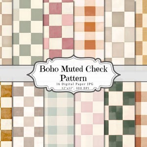 Boho Muted Check Digital Papers, Checkered Pattern Printable Ephemera, Vintage Scrapbooking Collage Sheet, Background Mixed Media Pages