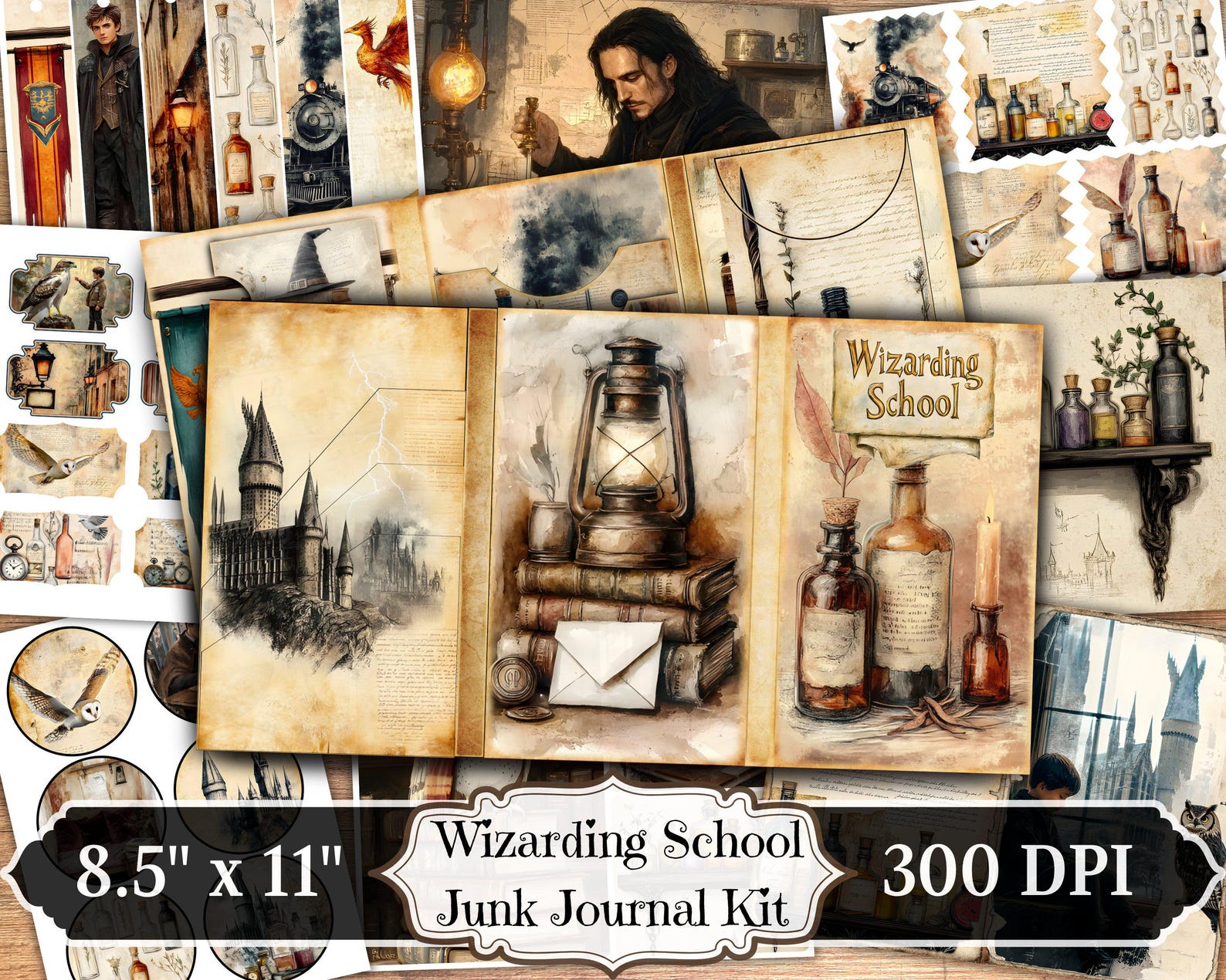 Wizarding School Junk Journal, Vintage Wizard Printable Ephemera, Aged ...