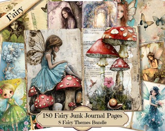 180 Fairy Junk Journal Pages, Enchanted Cottagecore Ephemera Kit, Vintage Fantasy Scrapbook Printable for Journaling