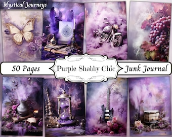 Dark Purple Junk Journal Ephemera Kit | Watercolor Mixed Media Paper Bundle | Printable Scrapbook Pages