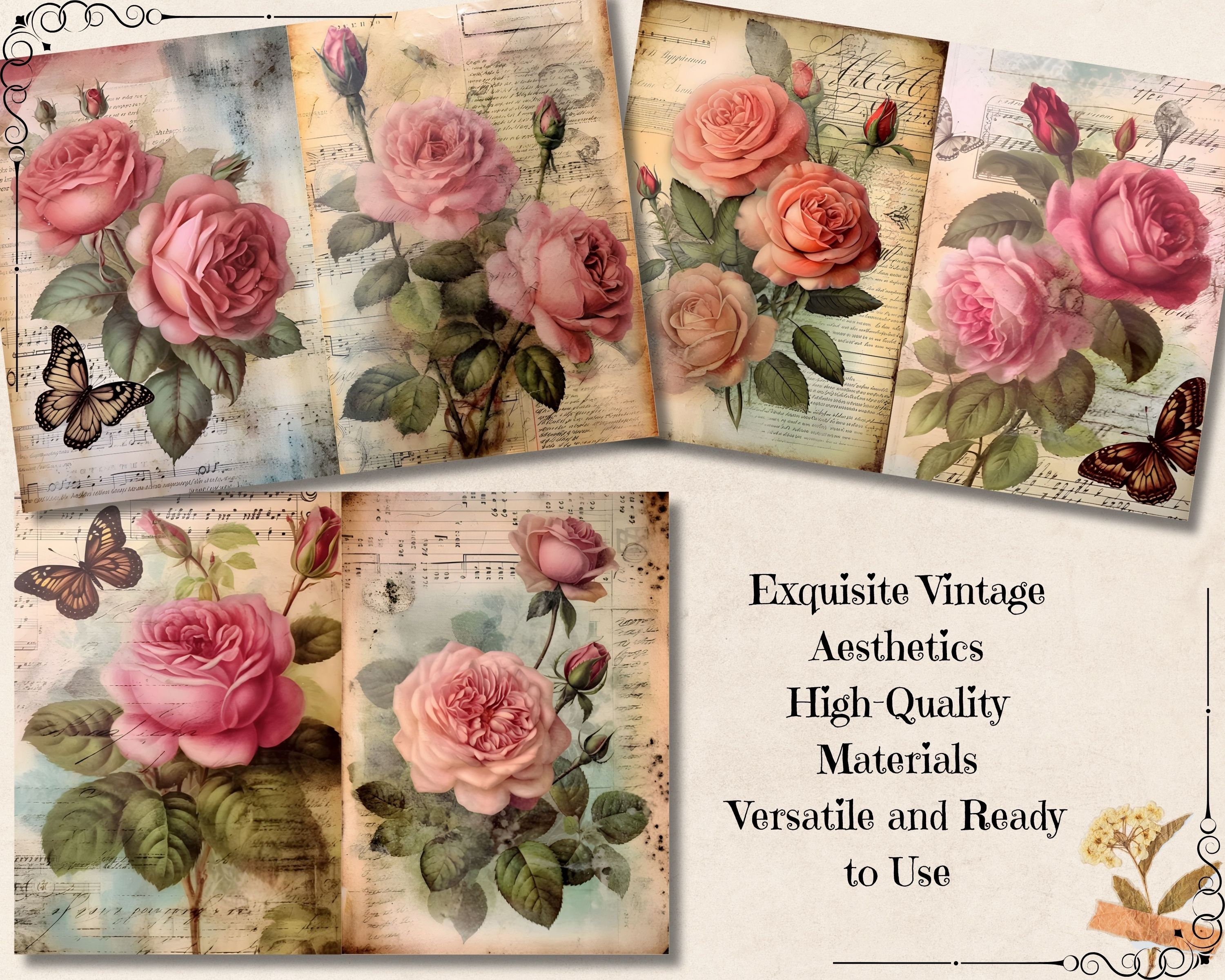 Rose Junk Journal Kit, Vintage Floral Printable Pages, Shabby Chic ...