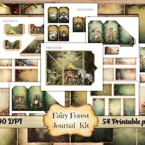 Fairy Forest Junk Journal Kit, Nature Printable Ephemera, Enchanted Forest Scrapbook Collage Sheet, Fantasy Vintage Background Craft Page