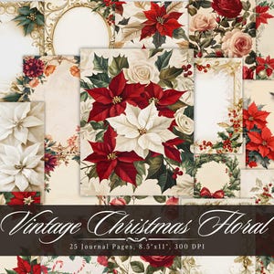 Vintage Christmas Floral Junk Journal, Vintage Winter Xmas Printable Ephemera, Festive Scrapbooking Collage Sheet, Santa Mixed Media Paper