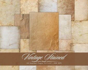 Vintage Stained Digital Journal Paper, Aged Old Printable Ephemera, Rustic Grunge Scrapbooking Collage Sheet, Background Mixed Media Pages