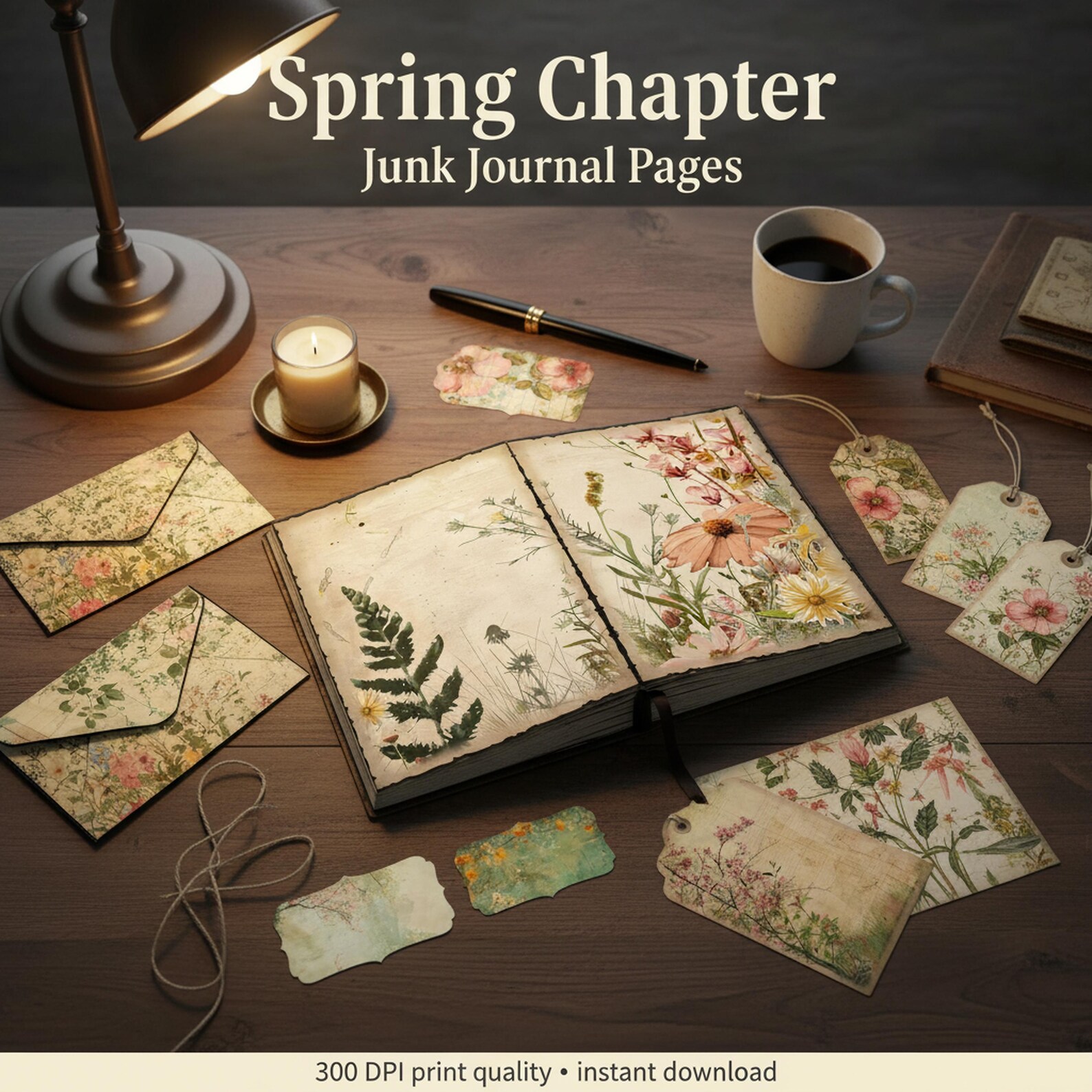 Vintage Spring Bird Junk Journal Kit, Watercolor Floral Ephemera ...