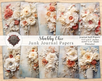 Shabby Chic Core Junk Journal, Vintage Decoupage Background Collage, Romantic Scrapbook Ephemera, Printable Pages JPG, for Scrapbooking