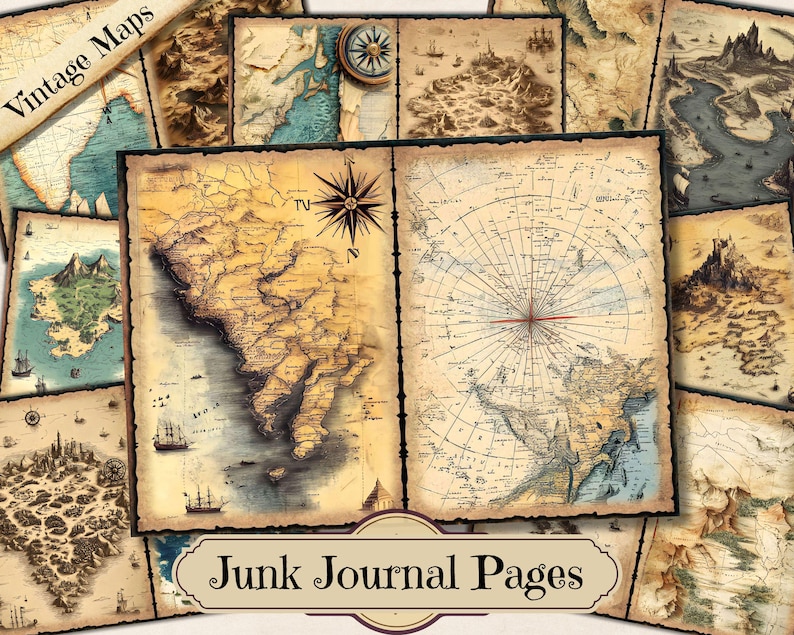 Vintage Maps Junk Journal Pages, Aged World Map Printable Ephemera, Old ...