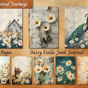 Daisy Fields Junk Journal Paper, Floral Printable Ephemera, Botanical Flower Boho Scrapbook Collage Sheet, Vintage Background Mixed Media
