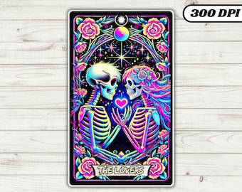 The Lovers Tarot Card, Skeleton In Love Gothic Card, Witchy Sublimation Design, Tarot Reading Skull T-shirt Mug Cards, Digital Download PNG
