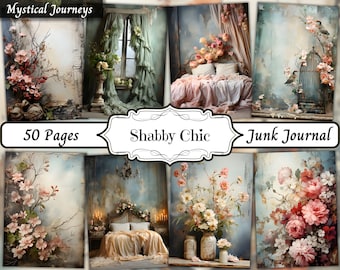 Blommig Shabby Chic-skräpjournal | Utskrivbara sidor, ephemera, etiketter | Tillbehör för scrapbooking med vintageblommor | Digital nedladdning