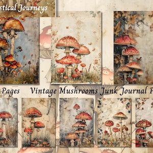 Vintage Mushrooms Junk Journal Kit, Fungi Nature Printable Page, Mushroom Journal Paper, Ephemera Mixed Media, Scrapbooking Collage Sheet