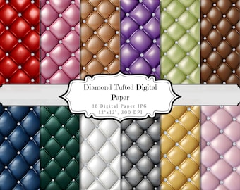 Diamond Tufted Digital Paper, Quilted Texture Ephemera, Luxury Glam Scrapbook Pages, Vintage Collage Digital Download