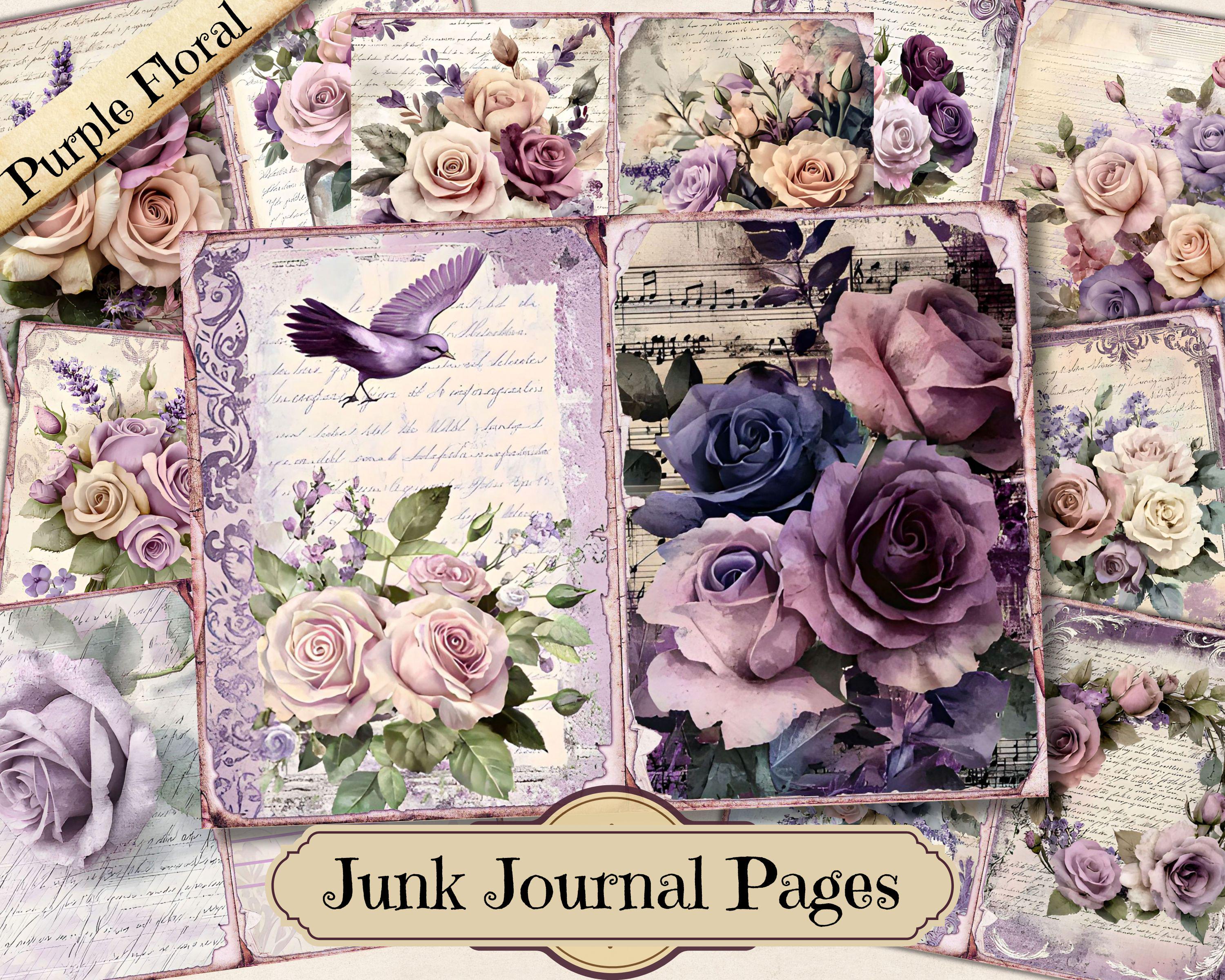 Floral Purple Junk Journal Kit | Printable Ephemera Bundle | Vintage ...