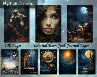 Celestial Junk Journal Pages: Lunar Moon Sun Paper, Scrapbooking Collage Page, Printable Space Pages, Astrology Ephemera Journal Mixed Media