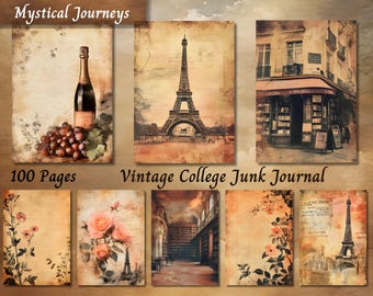 Vintage Collage Junk Journal Paper, Aged Old Printable Ephemera, Digital Scrapbook Collage Sheet Pages, Shabby Chic Mixed Media Background