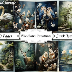 Vintage Woodland Junk Journal Printable Pages, Woodland Animals Kit, Forest Digital Collage Sheet, Instant Download Formats