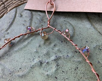 Handcrafted Copper Hummingbird Swing/Perch - Pink Glass Beaded - “Pink Ice”