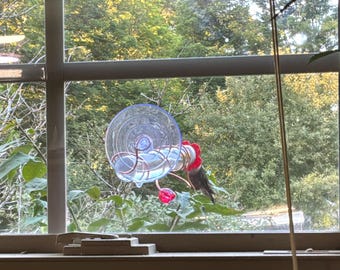 Handmade Copper Window Micro Hummingbird Feeder - “The Willow”  Glass Tubular Design - Heavy-Duty Suction Cup