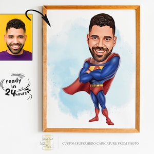 Benutzerdefinierte Superheld Cartoon Porträt, Superheld Porträt, Geschenk für Papa, Benutzerdefinierte Cartoon, Superheld Karikatur, Karikatur vom Foto, Superheld